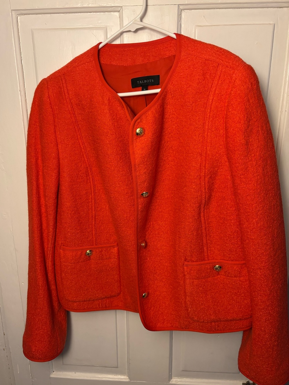 Talbots Vibrant Orange Bouclé Round-Neck Button Jacket